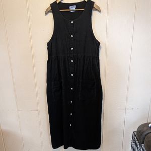 Vintage Y2K Corduroy At Last Black Button-Front Maxi Dress